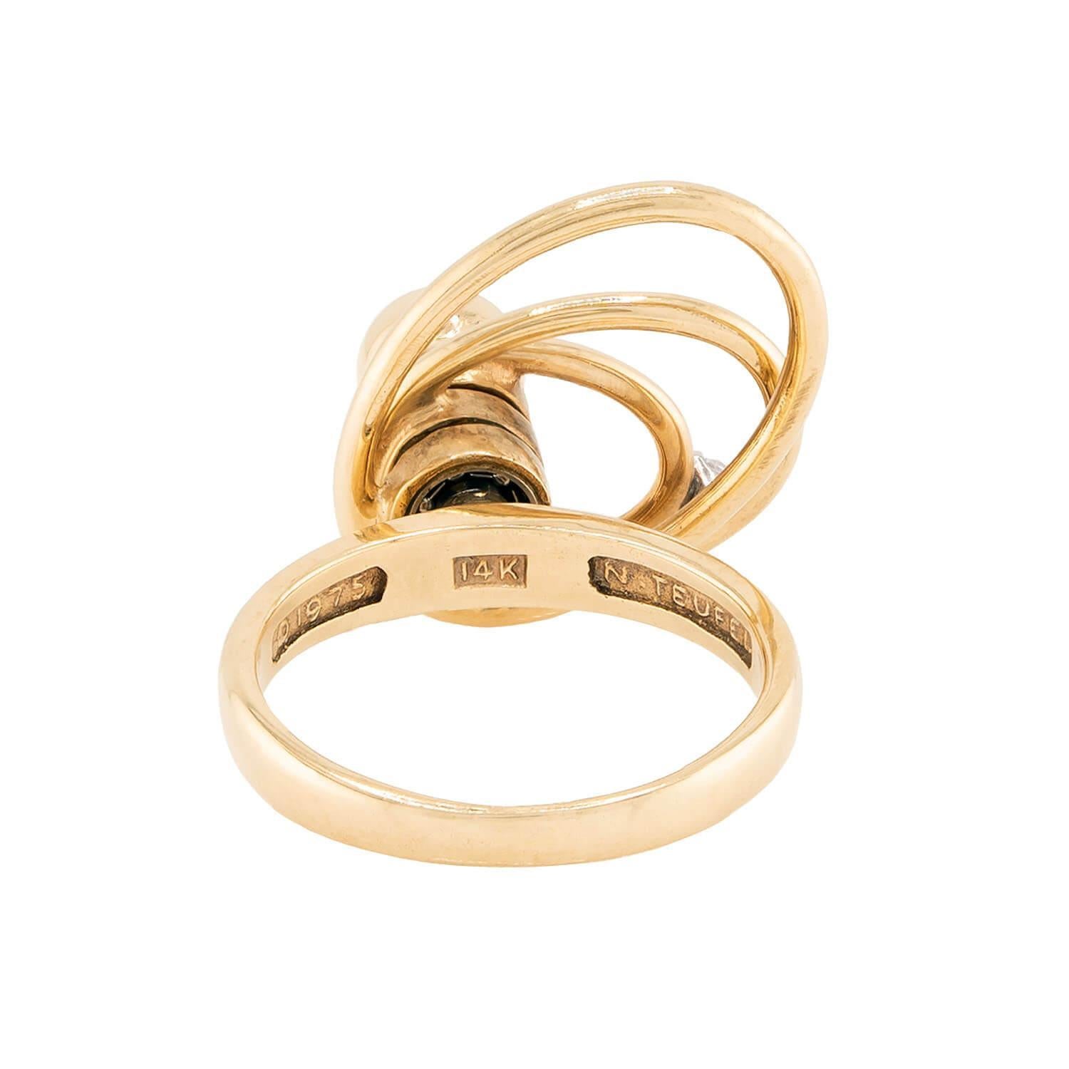 NORMAN TEUFEL Vintage 14k Diamant Kinetic Motion Ring im Zustand „Gut“ im Angebot in Narberth, PA