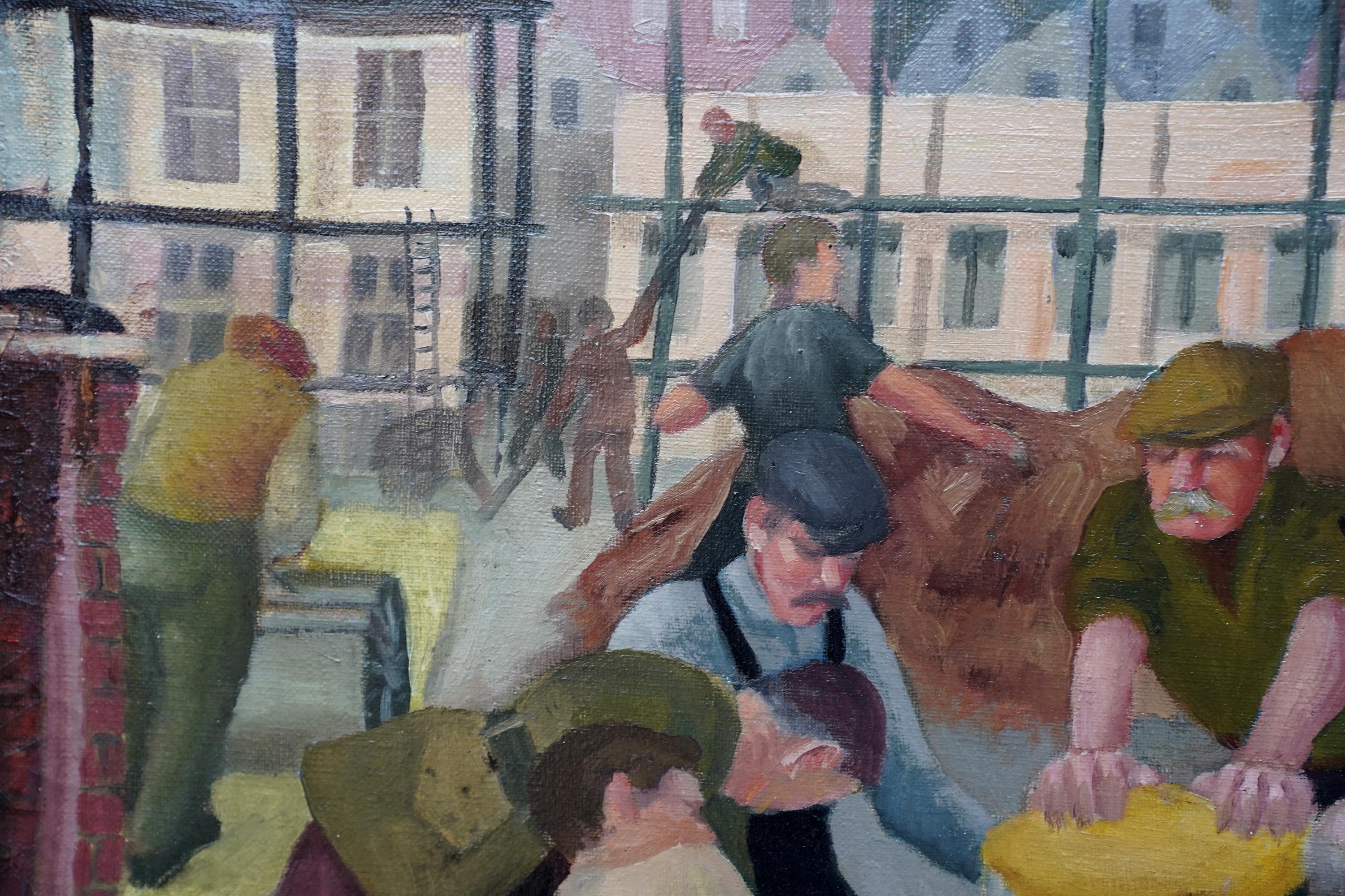 Robinson Steelwork - Obra en construcción Londres - Pintura al óleo figurativa británica en venta 7