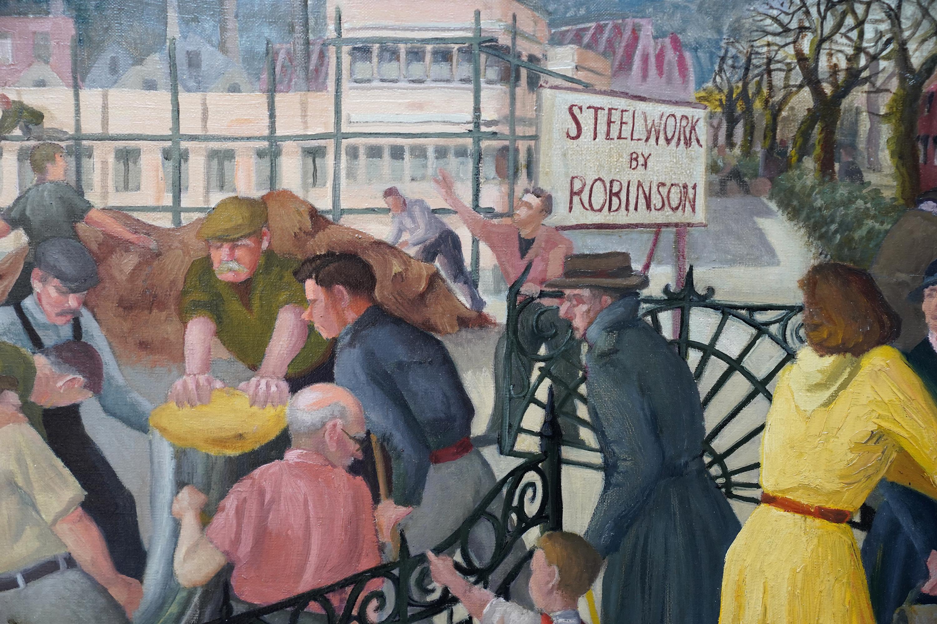 Robinson Steelwork - Construction site London - British Figurative oil painting For Sale 3