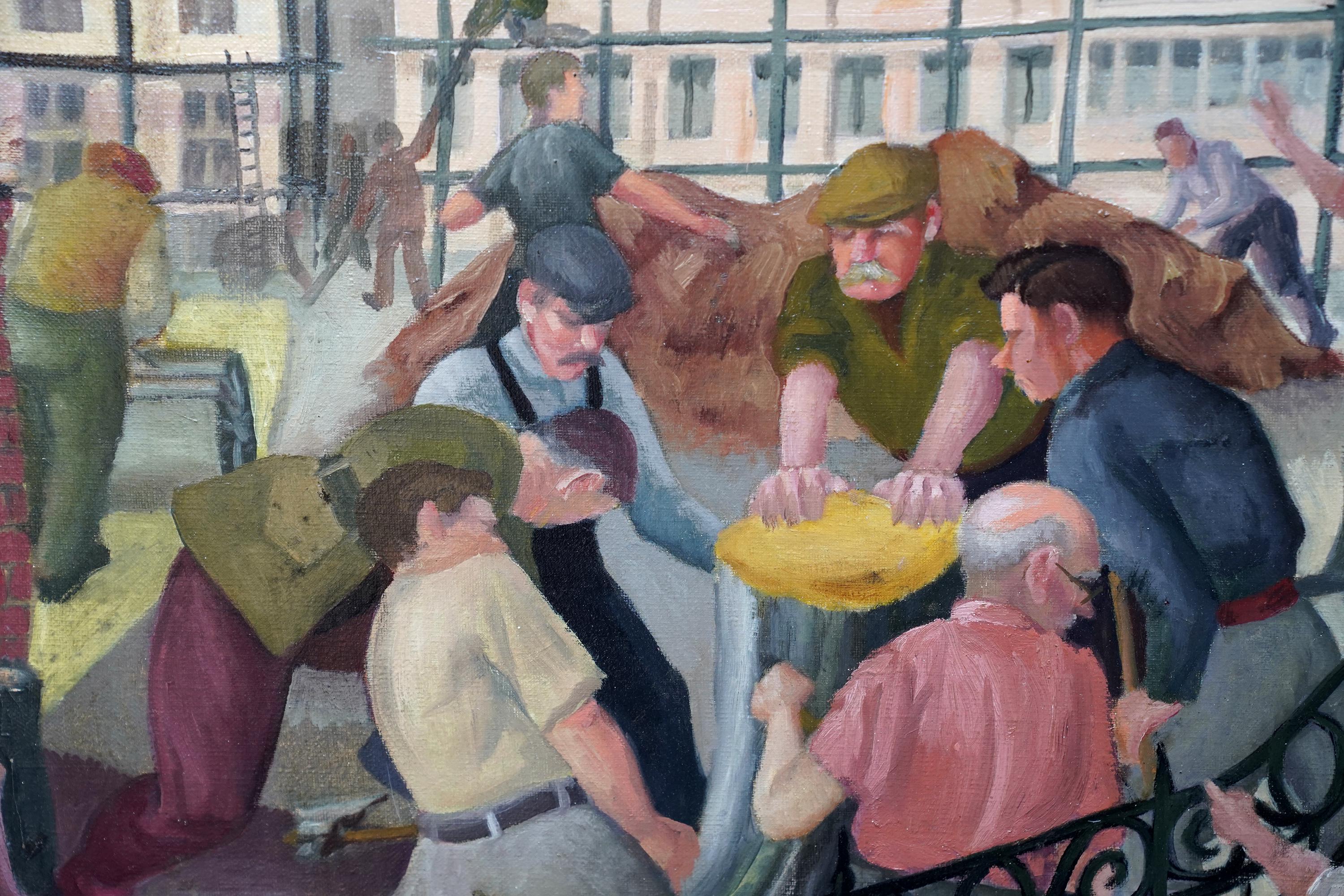Robinson Steelwork - Obra en construcción Londres - Pintura al óleo figurativa británica en venta 3