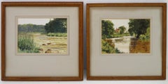 Une paire d'aquarelles originales de rivières de pêche ENGLISH & SCOTTISH SIGNÉE