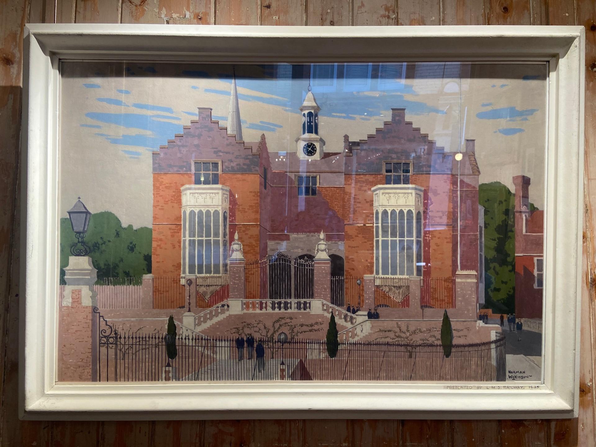 HARROW SCHOOL, Art-Deco 20th Century Signed Oil and Gouache - Painting by Norman Wilkinson CBE PRI