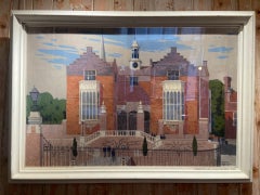 HARROW SCHOOL, Art-Deco 20th Century Signed Oil and Gouache