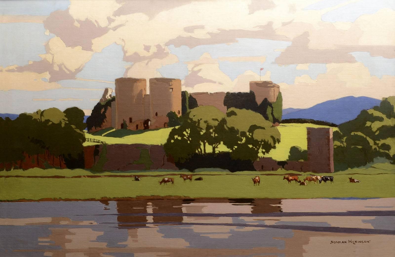 Landscape Painting Norman Wilkinson CBE PRI - RHUDDLAN CASTLE, 20ème siècle Art-Déco (œuvre d'art pour une affiche de voyage)