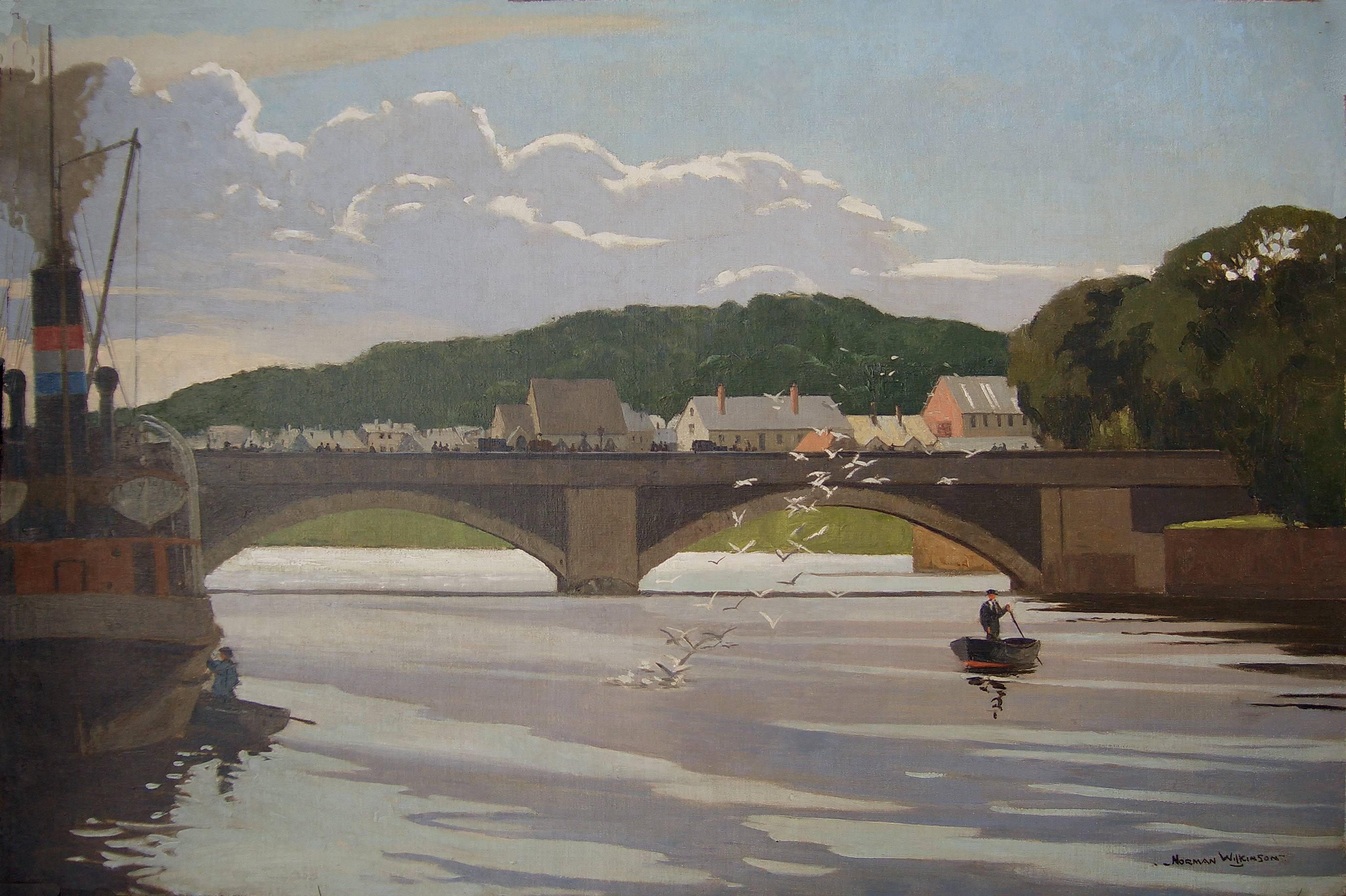 Norman Wilkinson CBE PRI Landscape Painting - THE BANN AT COLERAINE, Mid 20th Century Oil (Commissioned by British Railways)