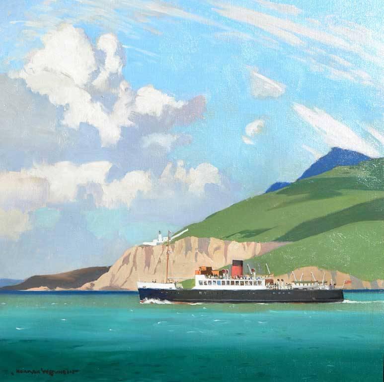 Landscape Painting Norman Wilkinson CBE PRI - The Isle Of You Ferry, Affiche de voyage du 20e siècle Huile originale