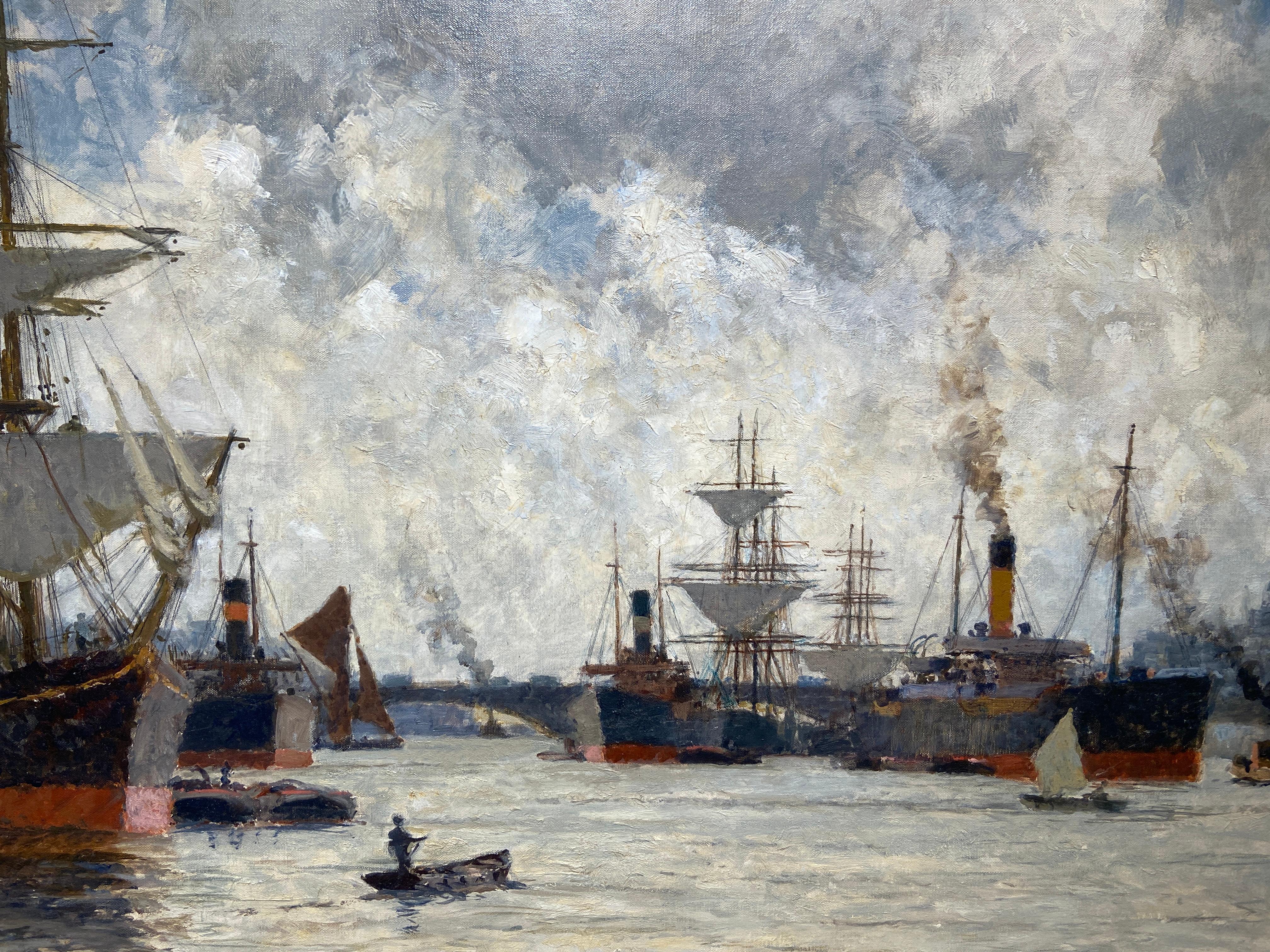 The Pool of London - Brown Landscape Painting by Norman Wilkinson CBE PRI