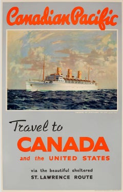 Original Vintage Canadian Pacific Travel Poster St Lawrence Route To Canada & US