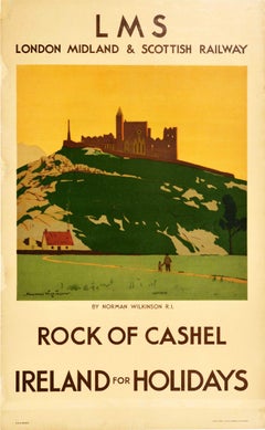 Affiche vintage originale de voyage LMS Railway - Rock Of Cashel - Irlande pour les vacances