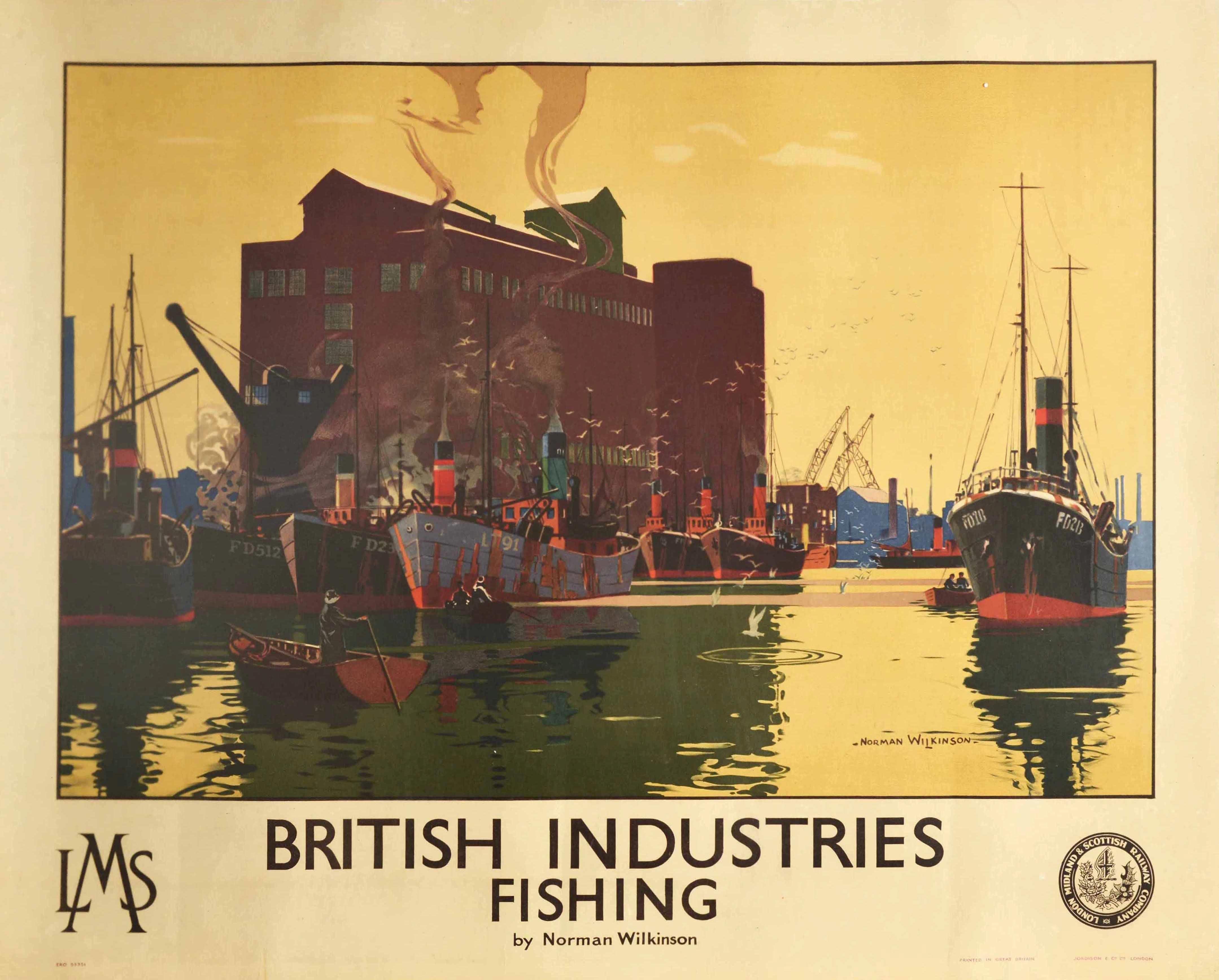 Norman Wilkinson CBE PRI Print - Original Vintage Poster British Industries Fishing Harbour LMS Railway Travel 