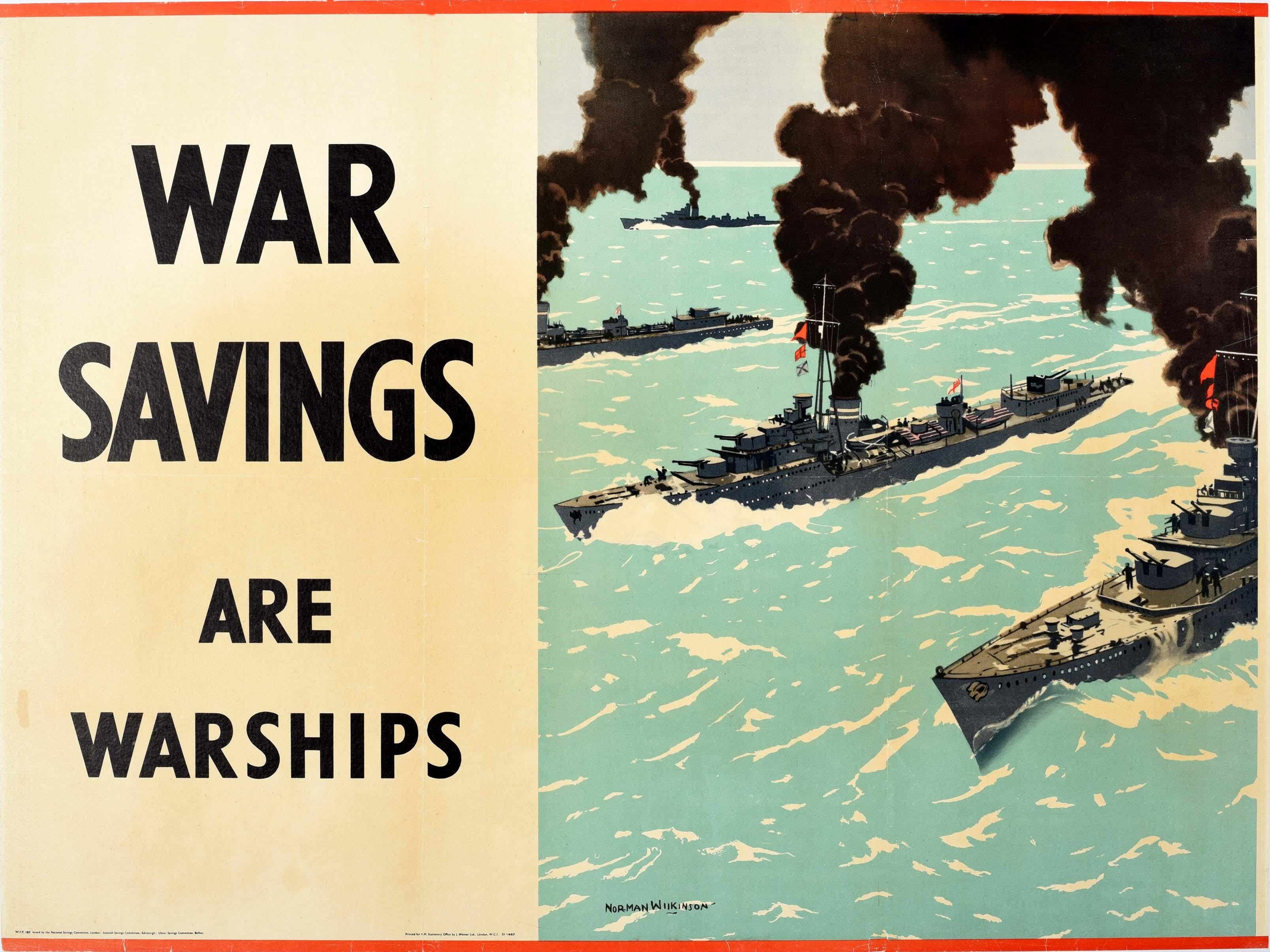 Norman Wilkinson CBE PRI Print - Original Vintage Poster War Savings Are Warships Norman Wilkinson WWII Navy Sea