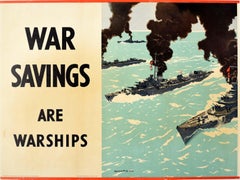 Original Vintage Poster War Savings Are Warships Norman Wilkinson WWII Navy Sea