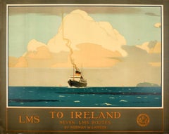 Original Vintage Railway Poster To Ireland Seven LMS Routes Ft. Irish Sea Ferry