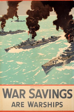 Original Vintage WWII Poster War Savings Are Warships Norman Wilkinson Navy Art