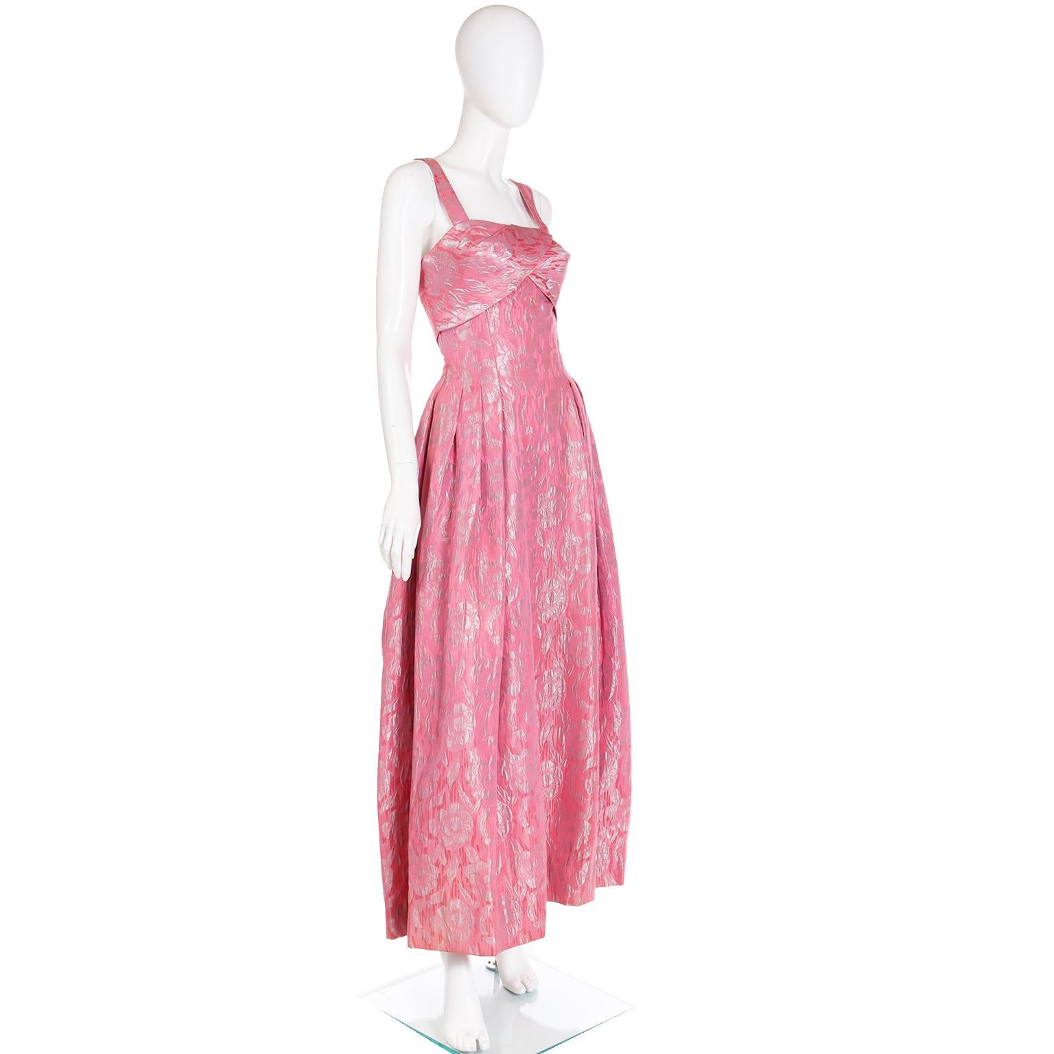 Norman Young 1950s Vintage Pink Jacquard Evening Gown In Excellent Condition In Portland, OR
