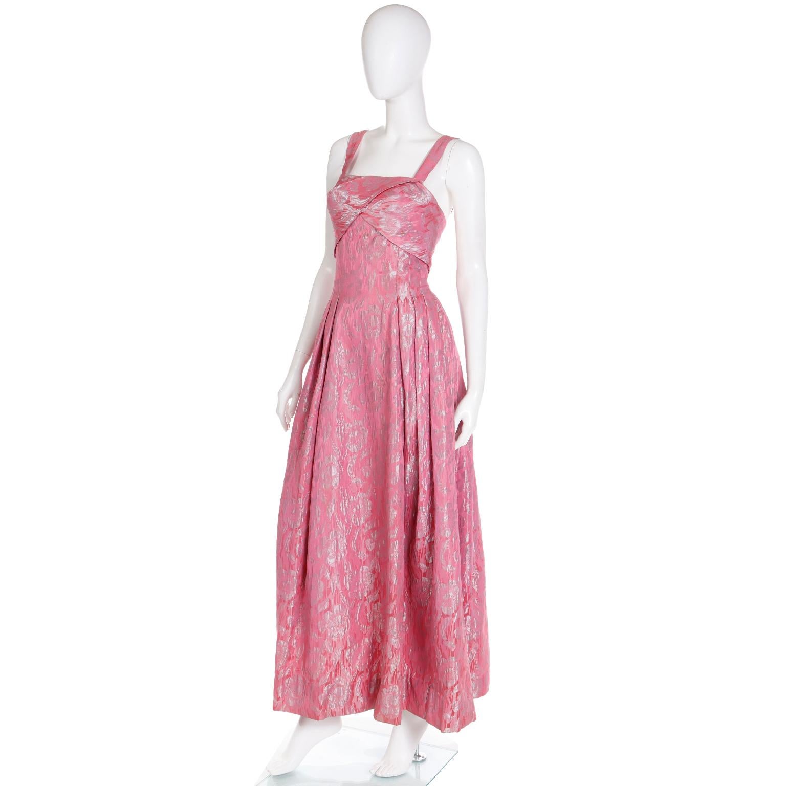 Norman Young 1950s Vintage Pink Jacquard Evening Gown 1