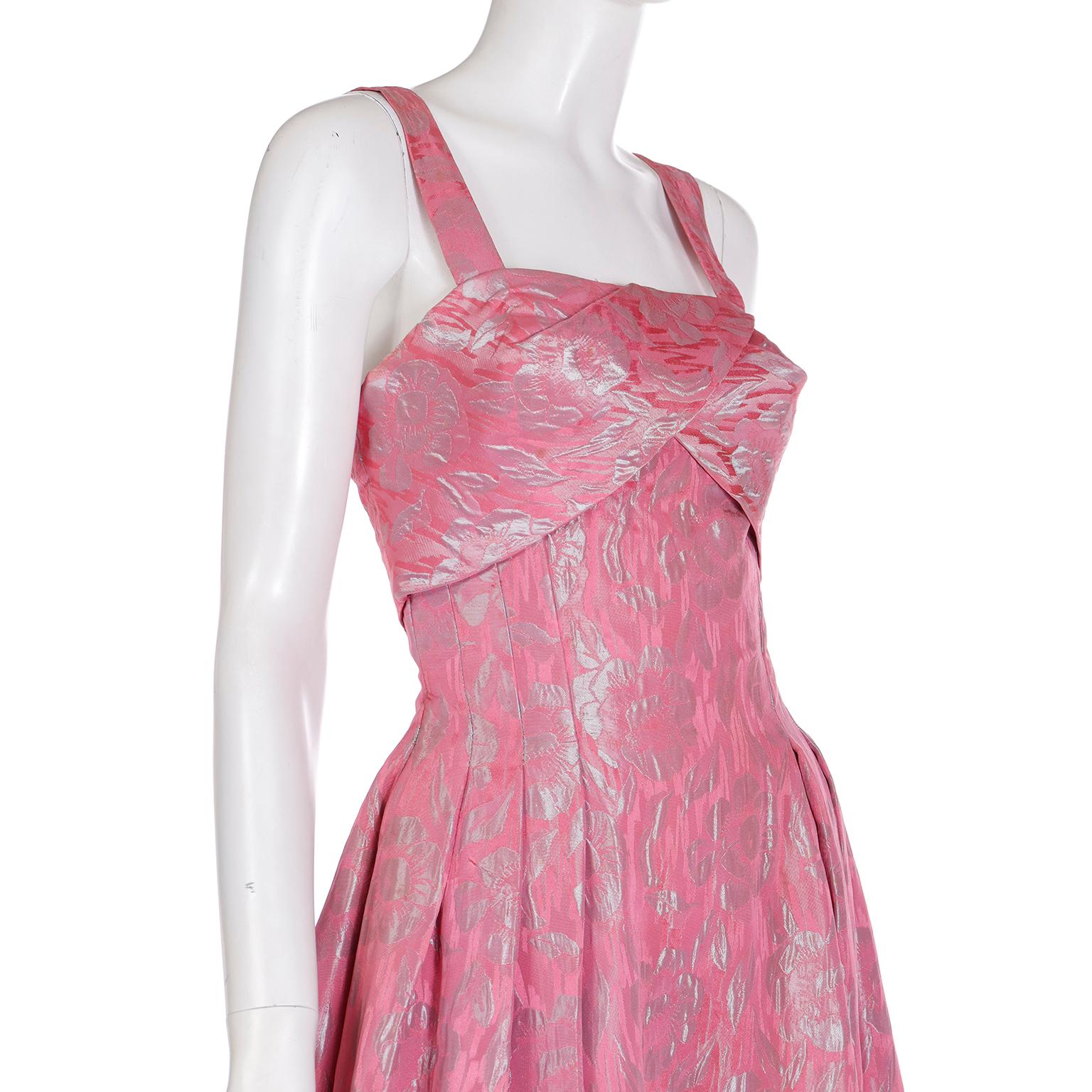 Norman Young 1950s Vintage Pink Jacquard Evening Gown 3