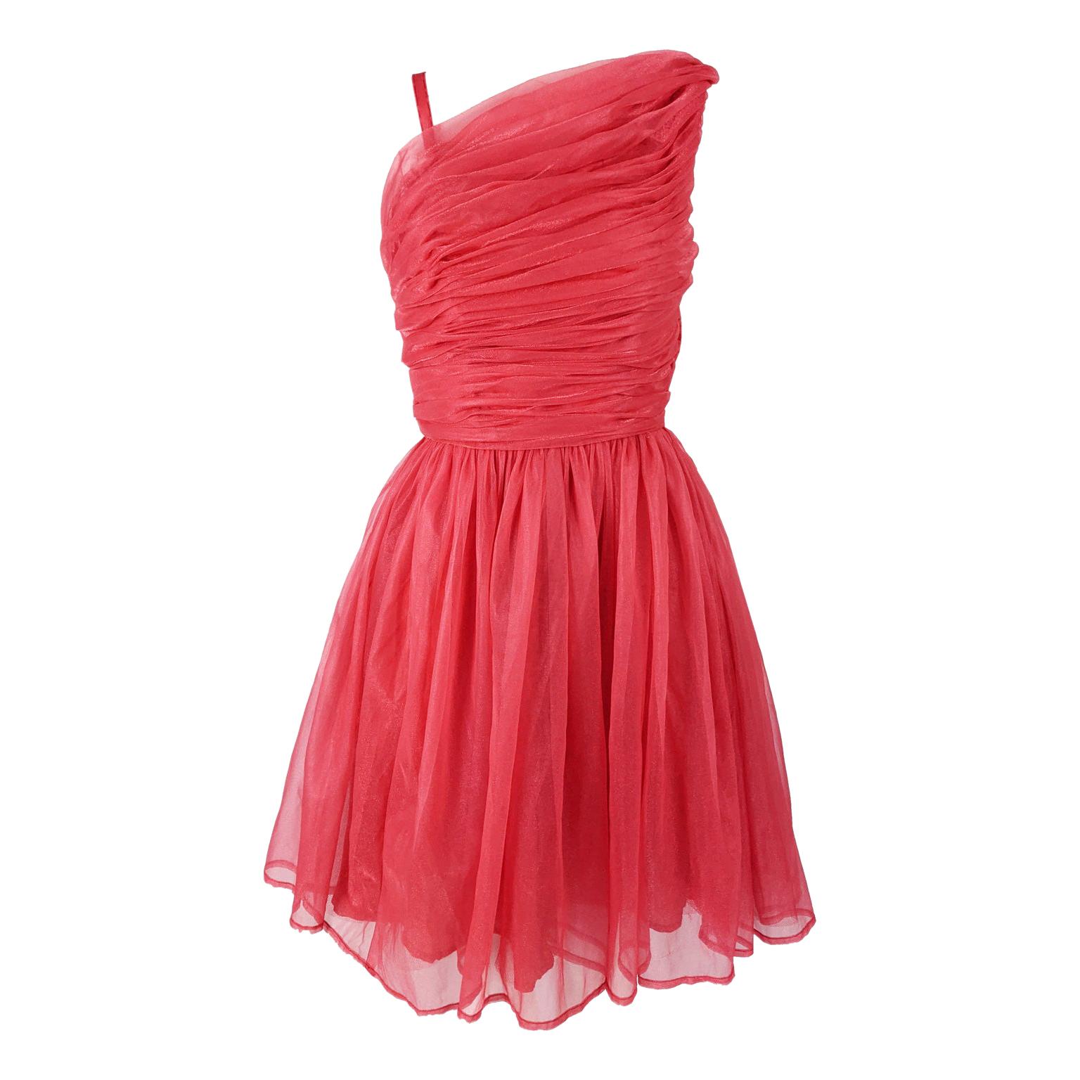 Norman Young London Vintage 1960s Coral Chiffon Party Dress For Sale