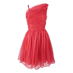Norman Young London Vintage 1960s Coral Chiffon Party Dress