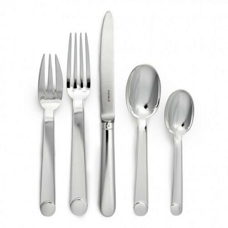 Designed in 1934, this flatware was chosen for one of the restaurants on the eponymous Normandie ocean liner that linked New York to Le Havre. The pure forms and perfect geometry of this silver plated pattern showcases Jean Puiforcat's talent for