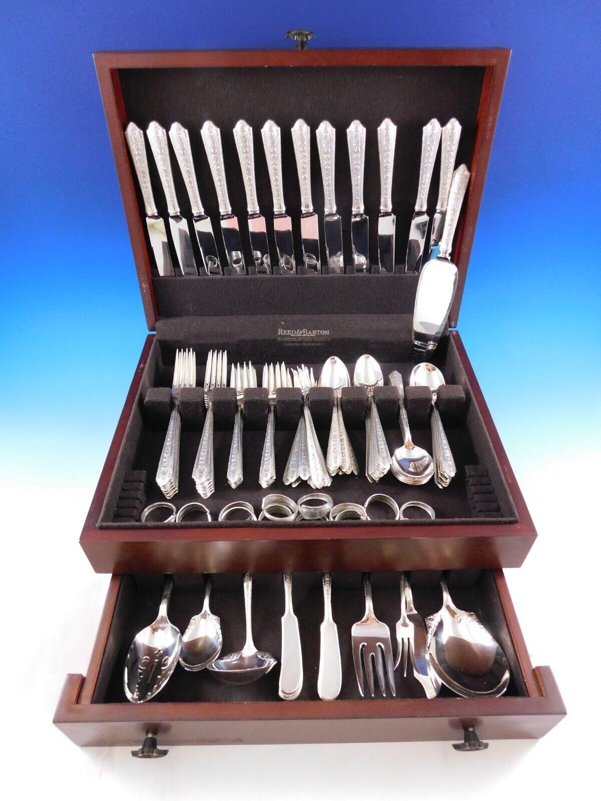 Large Normandie by Wallace Silver Flatware set with rose and daisy design, 117 pieces. This set includes:

12 Knives, 8 1/2