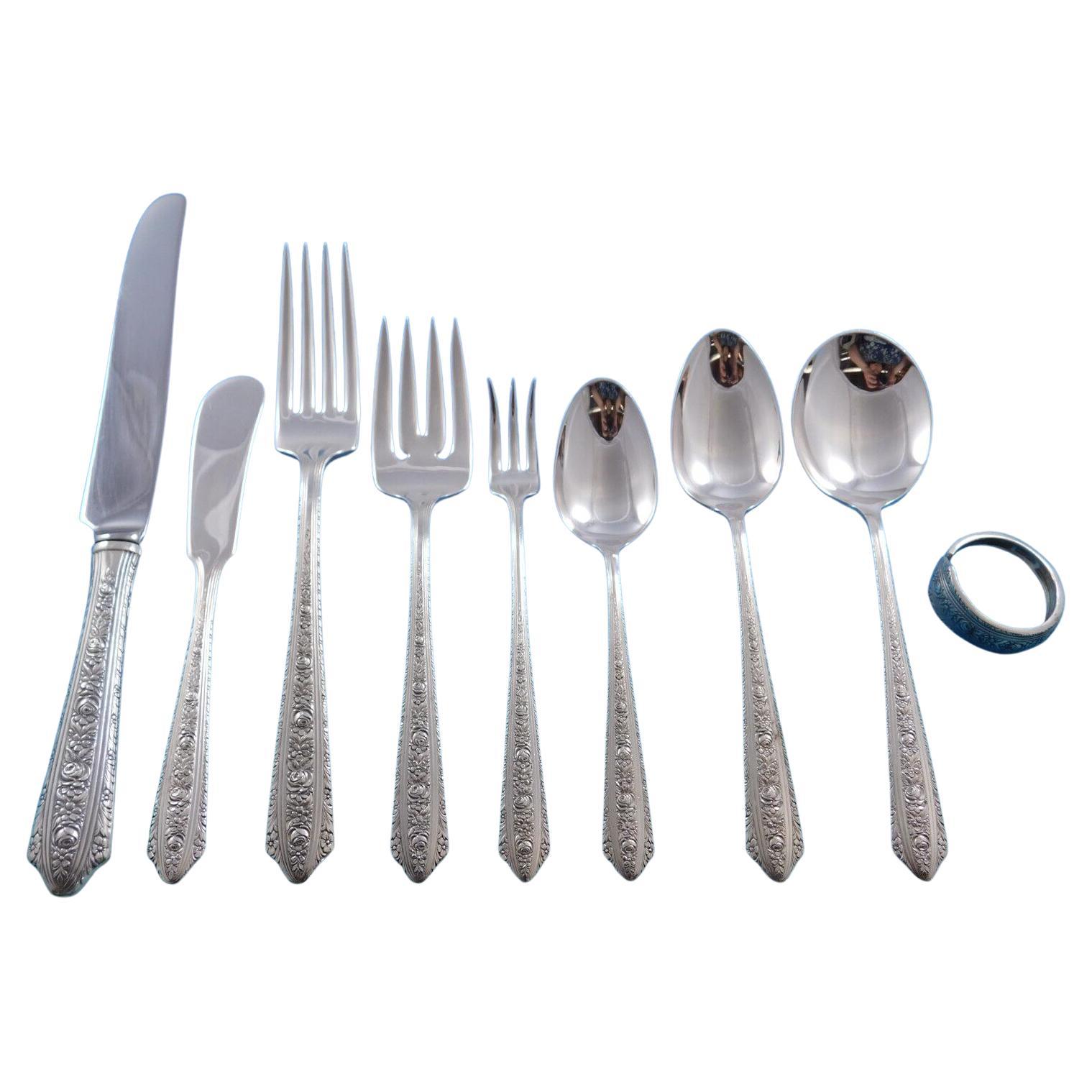 Normandie by Wallace Sterling Silver Flatware Set for 12 Service 117 pcs Floral For Sale