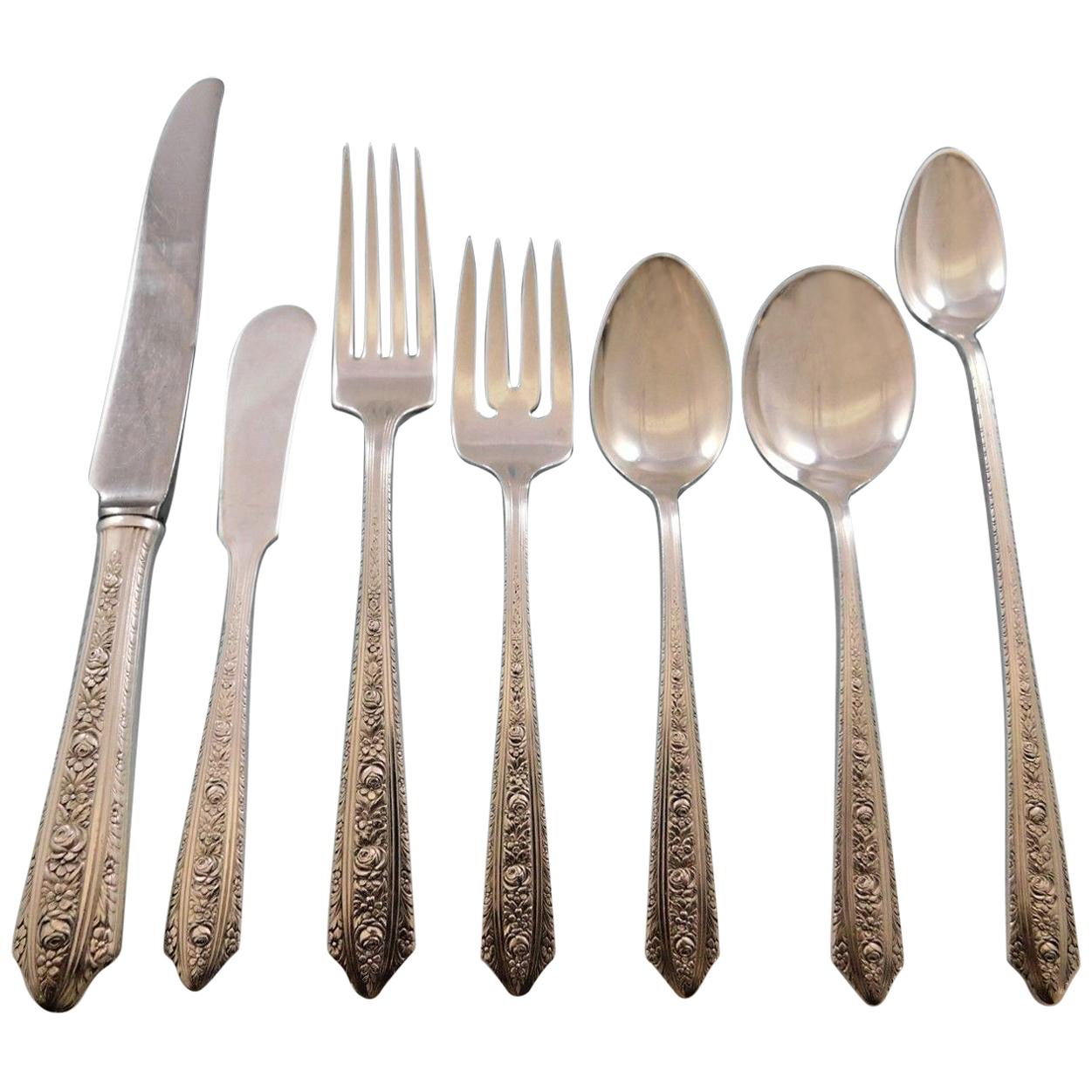 Normandie by Wallace Sterling Silver Flatware Set for Eight Service 67 Pieces For Sale