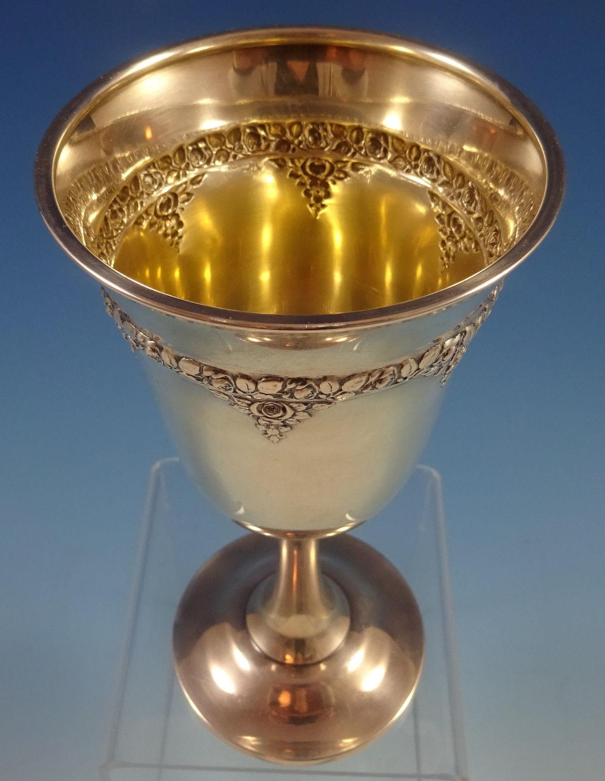 Normandie by Wallace Sterling Silver Goblet Gold Washed #116 In Excellent Condition In Big Bend, WI