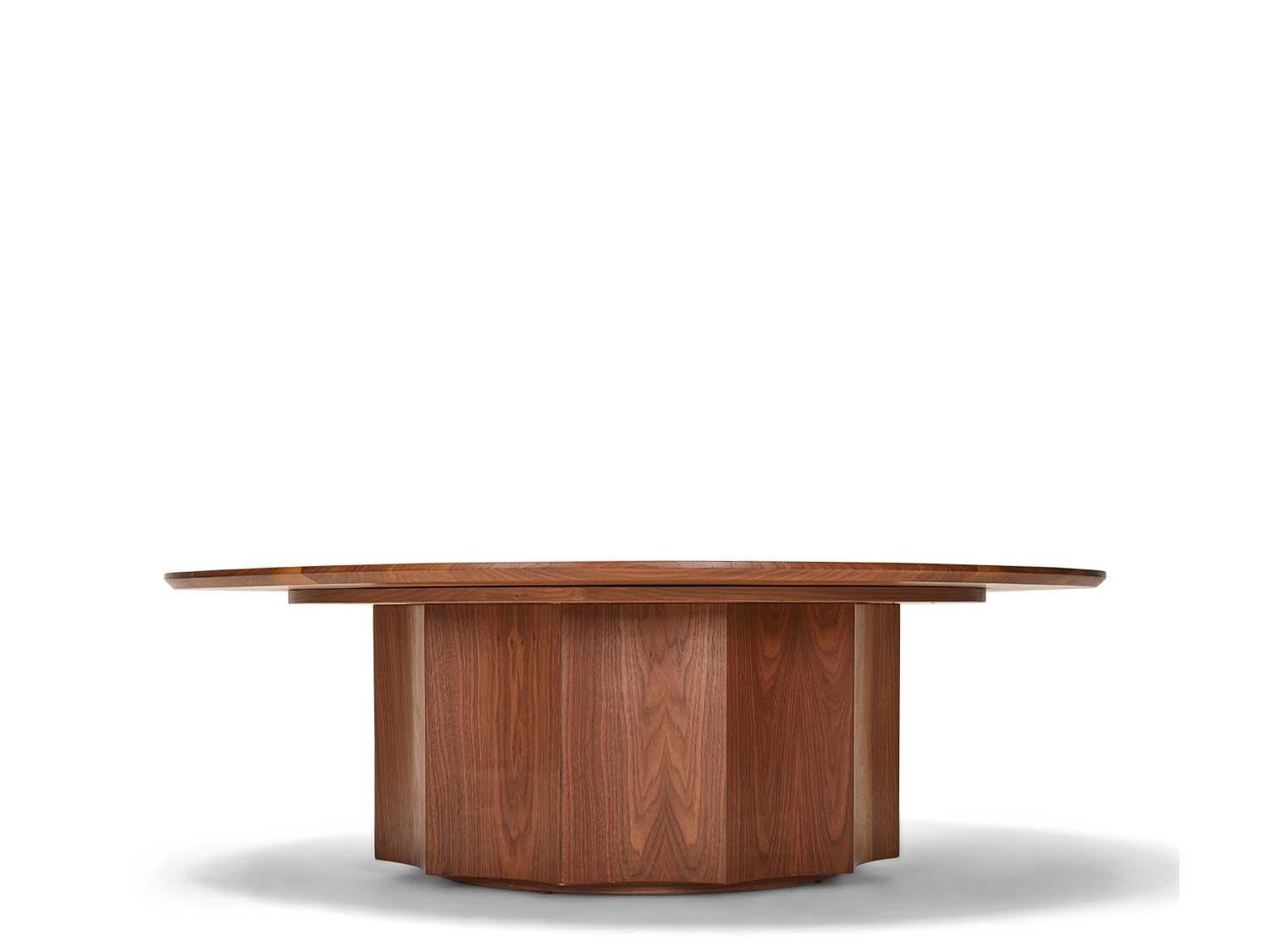 The Normandie cocktail table with wood top is a variation of our stone top Normandie Cocktail table. It features an American walnut or white oak fluted base with a sturdy wood top. Available in three sizes. 

The Lawson-Fenning Collection is