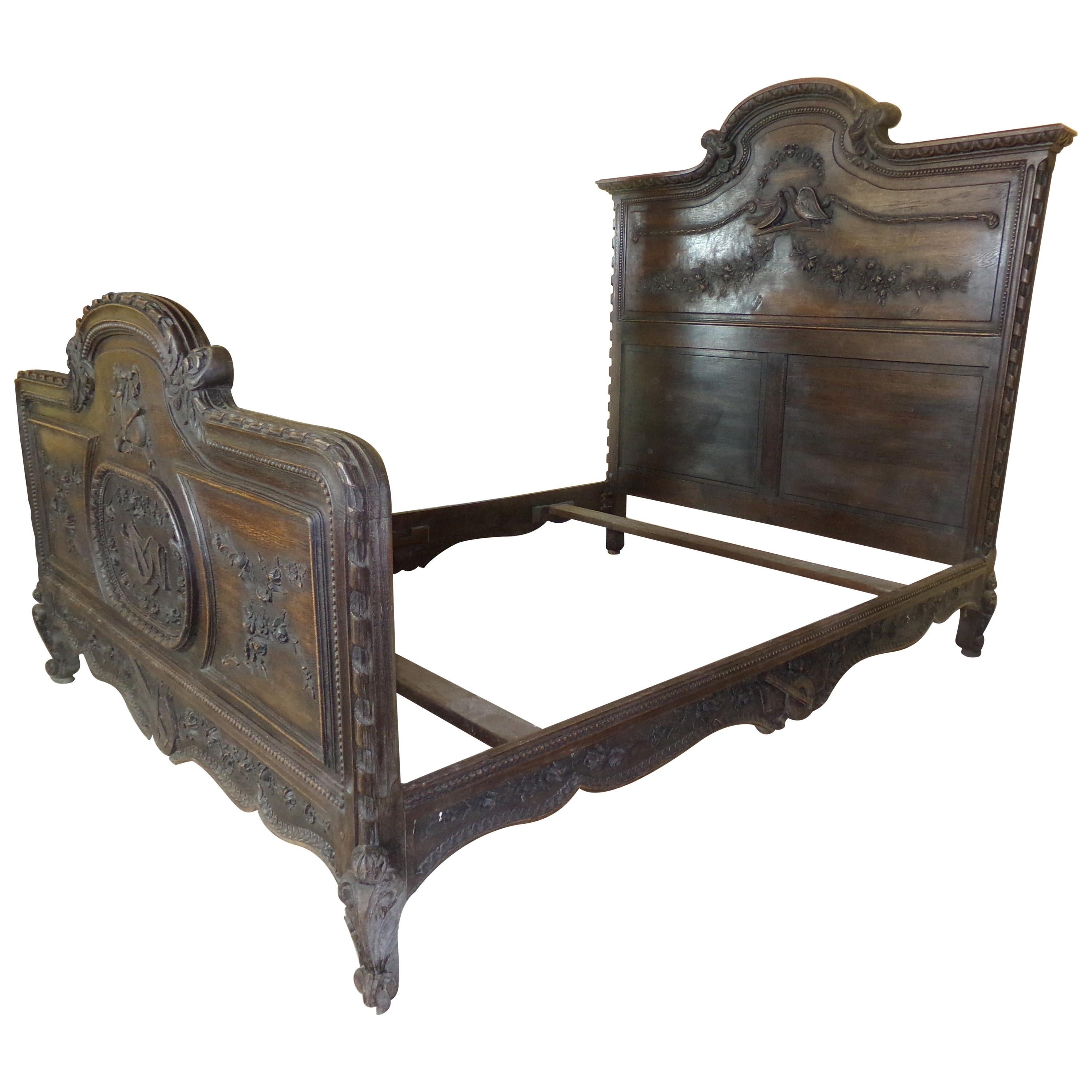 Normandy Carved Marriage Bed, C1890 For Sale