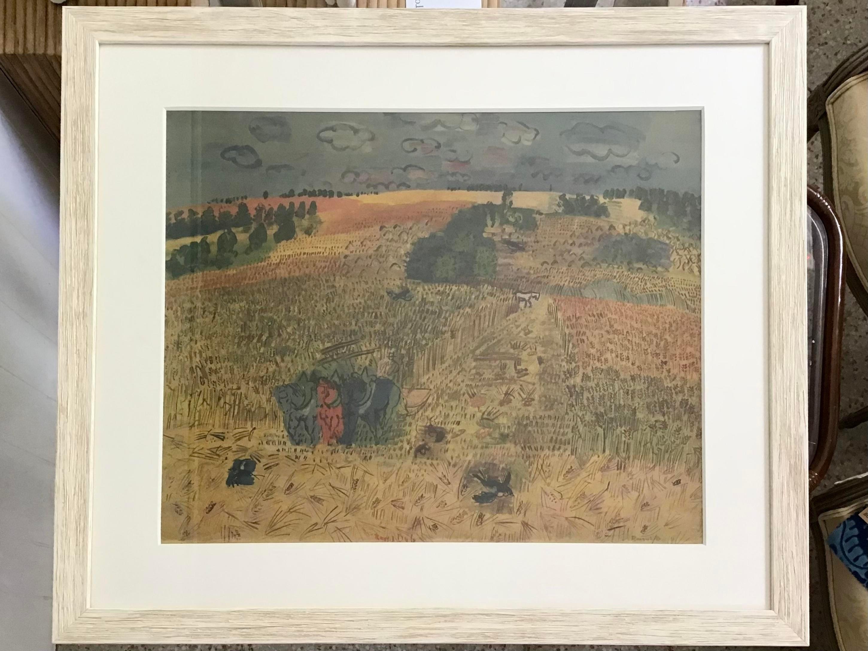Gorgeous Normandy scene by Raoul Dufy. Lovely field of Normandy wheat. This lithograph has incredible color details and the white washed frame is elegant and simple with new matte.