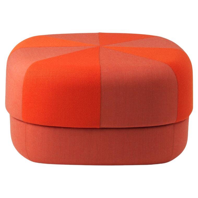 Circus consists of hard foam in the bottom part and softer foam on the upper part for good sitting comfort. The pouf is covered in velour or wool textile. The pouf has a wooden plate at the bottom for stability.
Materials:
Kvadrat Canvas  90% new