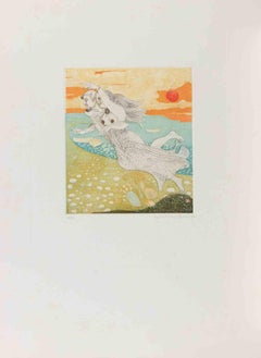 Couple en l'air - Gravure de Normanno Soscia - 1980