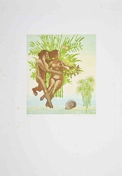 Couple en l'air - Gravure de Normanno Soscia - 1980