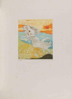 Couple en l'air - Gravure de Normanno Soscia - années 1990