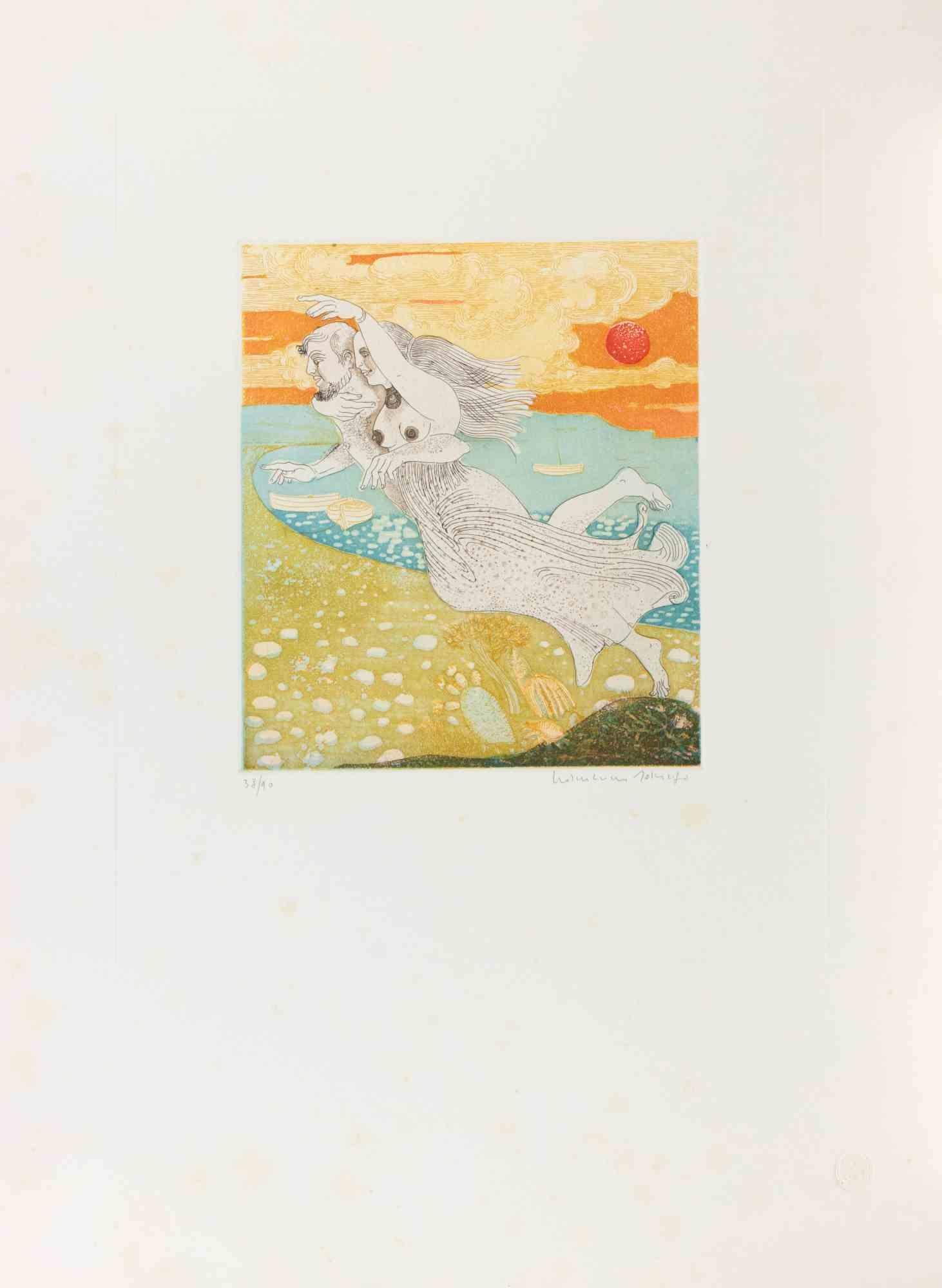Couple in the Air - Etching by Normanno Soscia - 1990s