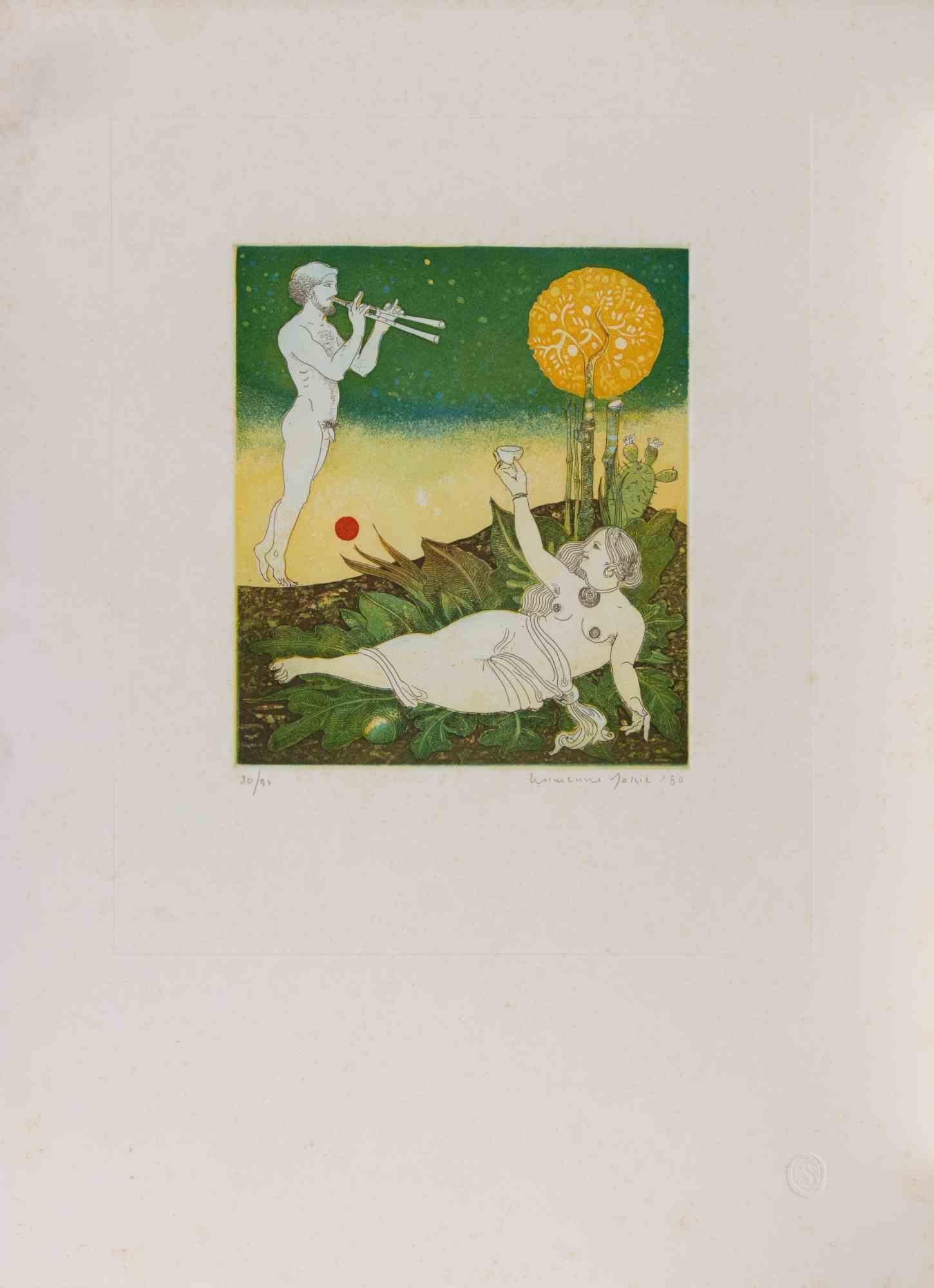 Etching on paper, hand signed and numbered in pencil.

Edition of 90.

Very good condition.