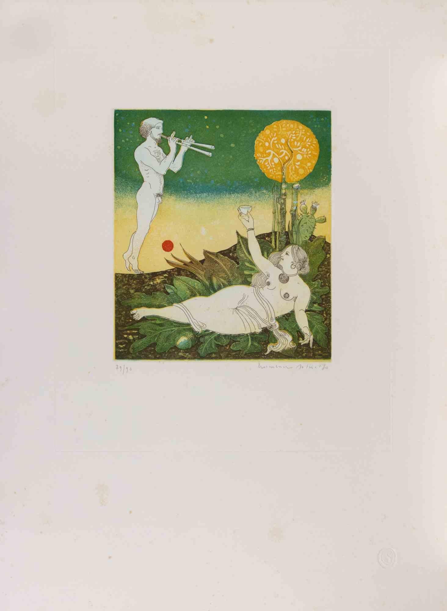 Mythological Scene - Etching by Normanno Soscia - 1980s
