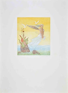 Winged Girl - Etching by Normanno Soscia - 1990s