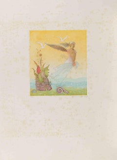 Winged Girl - Etching by Normanno Soscia - 1990s