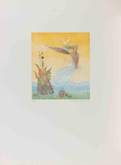 Winged Girl - Etching by Normanno Soscia - 1990s