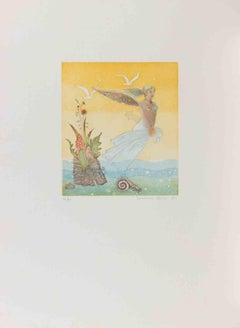 Winged Girl - Etching by Normanno Soscia - 1990s