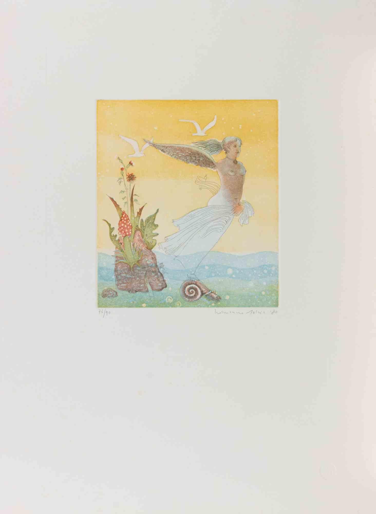 Etching and aquatint on paper realized by Normanno Soscia.

Hand signed and numbered in pencil.

Edition of 90.

Excellent condition.