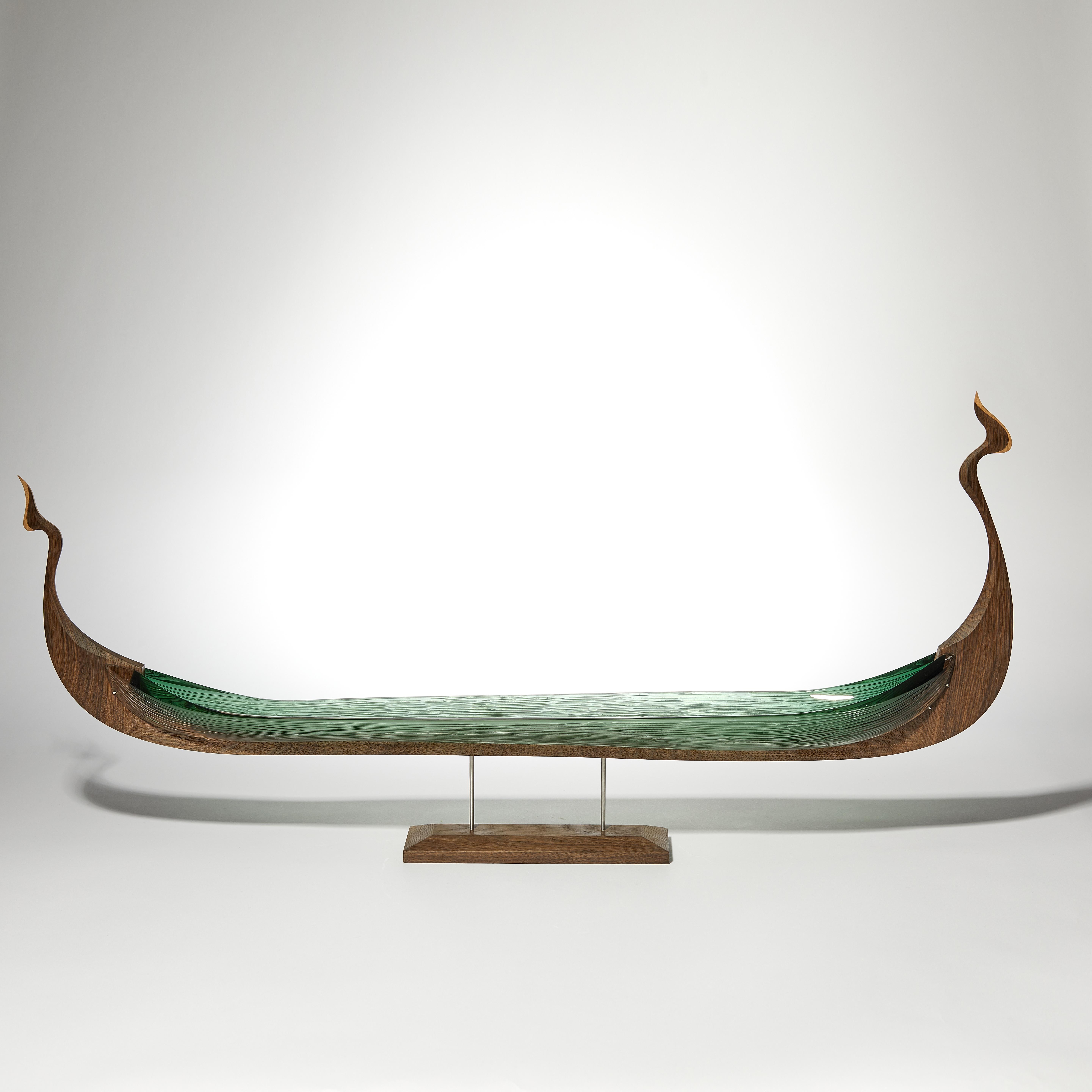 Danish Nornegæst, a Green Glass & Oak Unique Sculpture by Backhaus & Brown and Egeværk