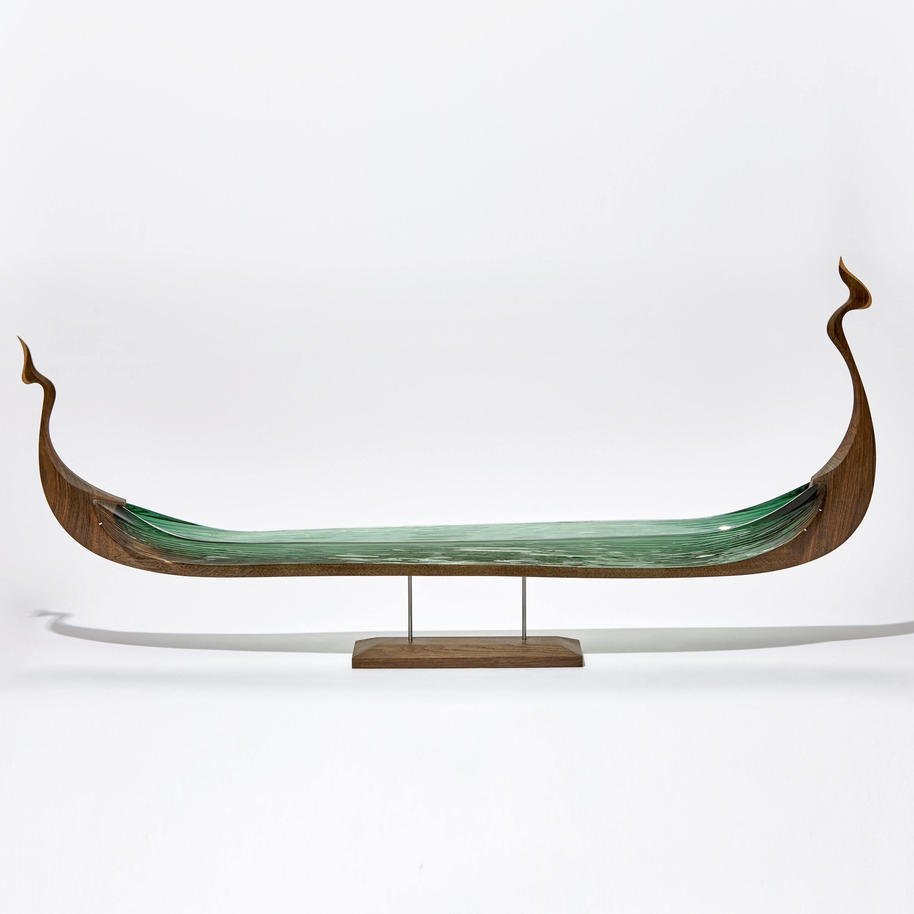 Organic Modern Nornegæst, a Green Glass & Oak Unique Sculpture by Backhaus & Brown and Egeværk