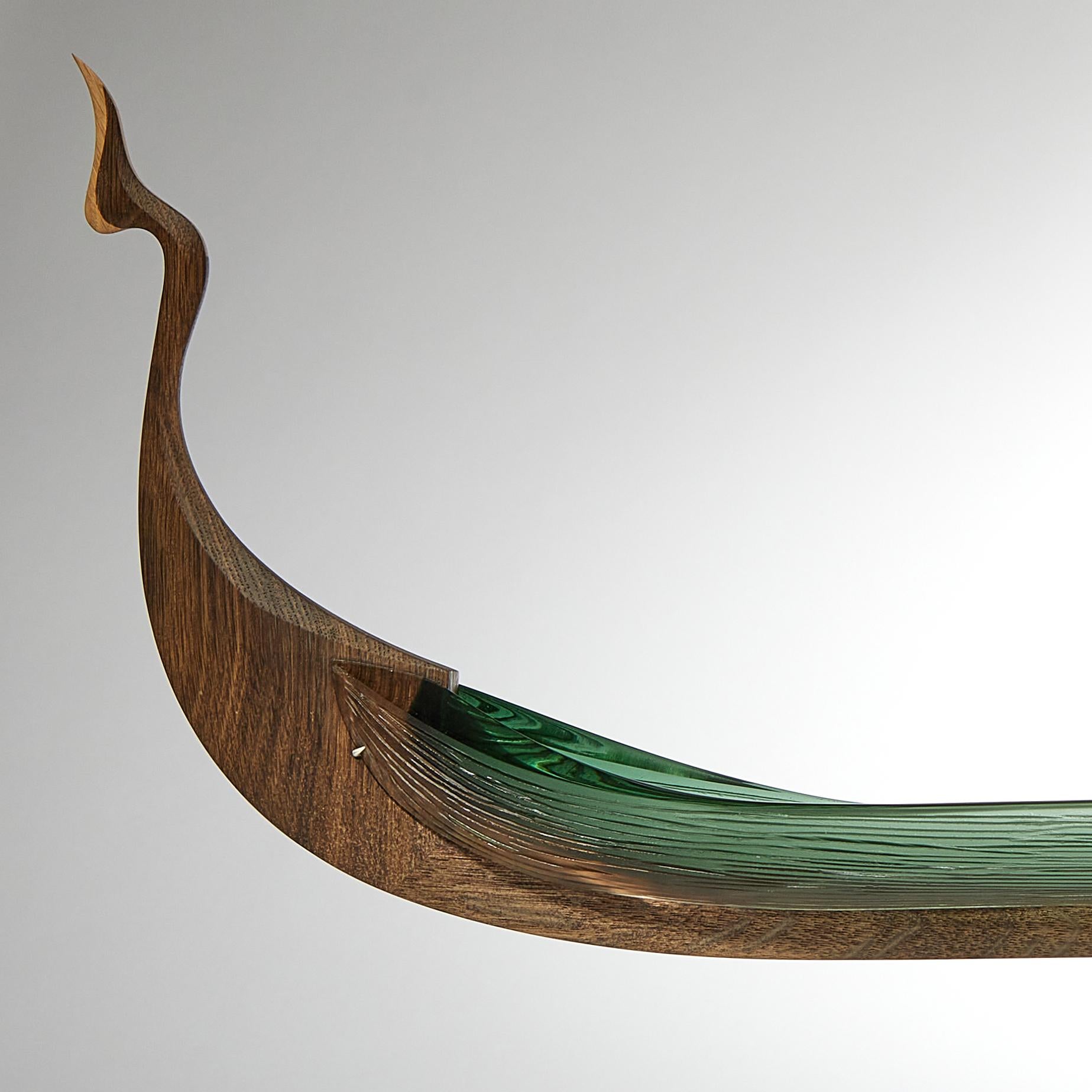 Contemporary Nornegæst, a Green Glass & Oak Unique Sculpture by Backhaus & Brown and Egeværk