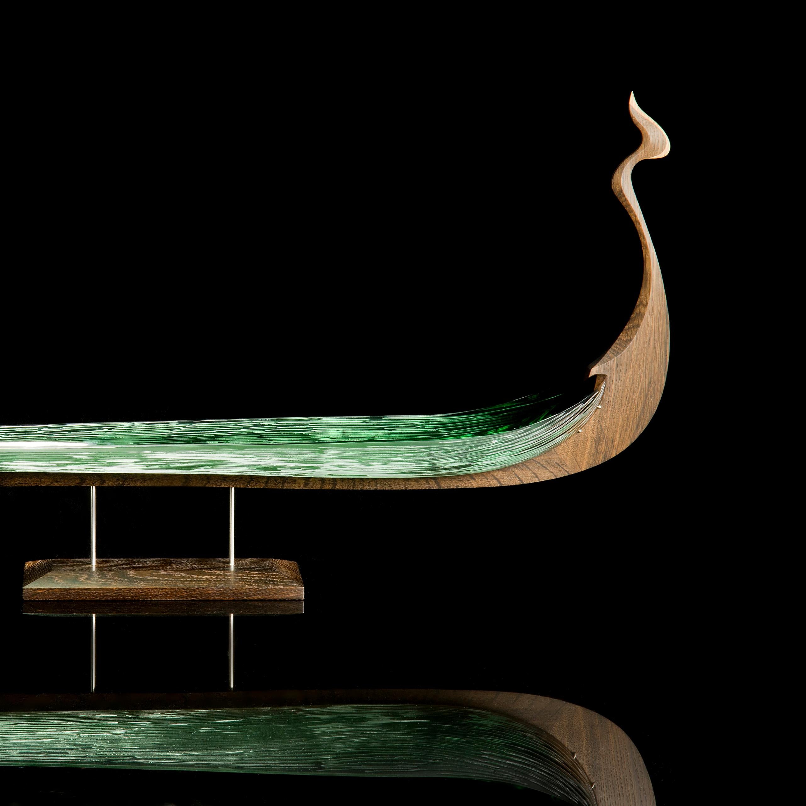 Nornegæst, a Green Glass & Oak Unique Sculpture by Backhaus & Brown and Egeværk 3