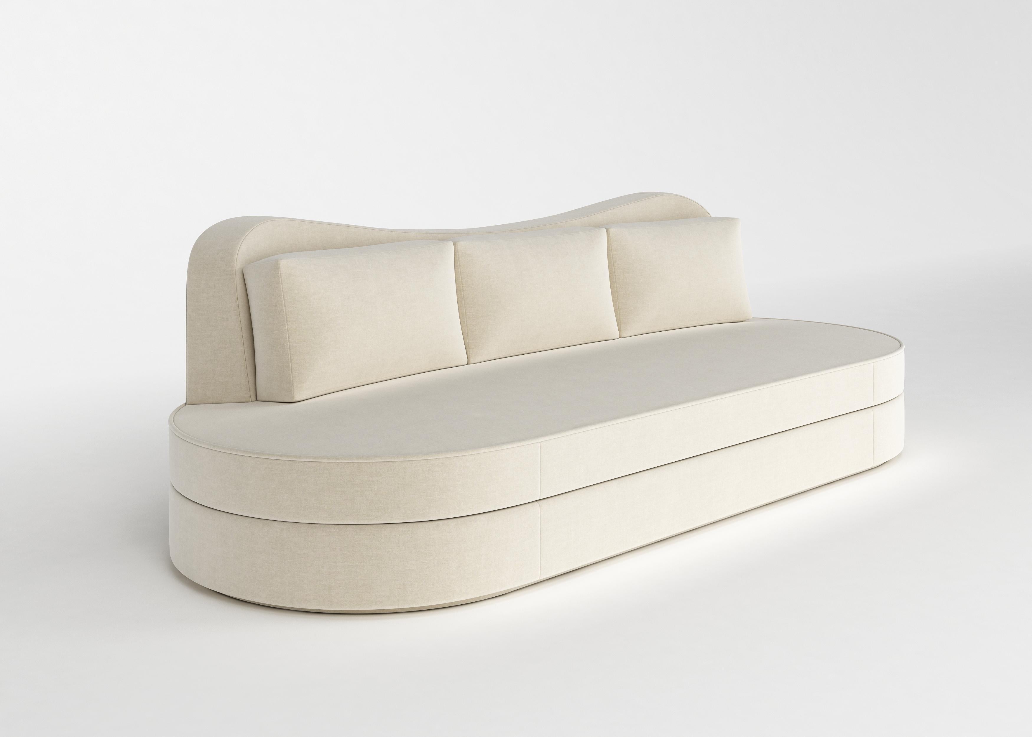 Handmade in France

Numbered Edition

Dimensions: 
L. 280 cm x D. 110 cm x H. 88,5 cm
L. 110,2 in x D. 43.3 in x H. 34,8 in

Fabrics : 

Alpaga Velvet – John Hutton – JHT-40 116 – Barley (white color)
Alpaga Velvet – John Hutton – JHT-40