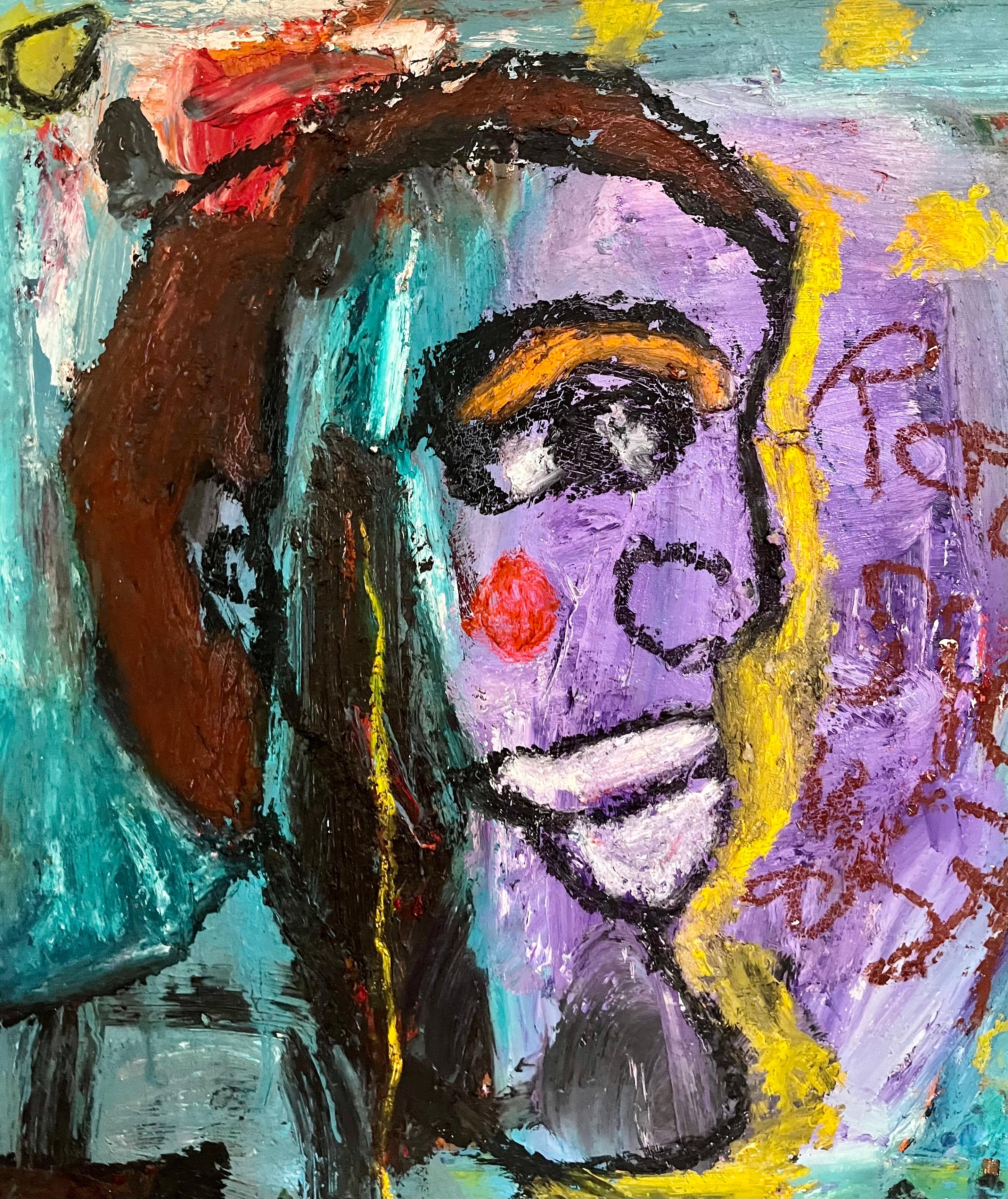 Grande dipinto espressionista Outsider Art Brut Due figure Norris Embry 1