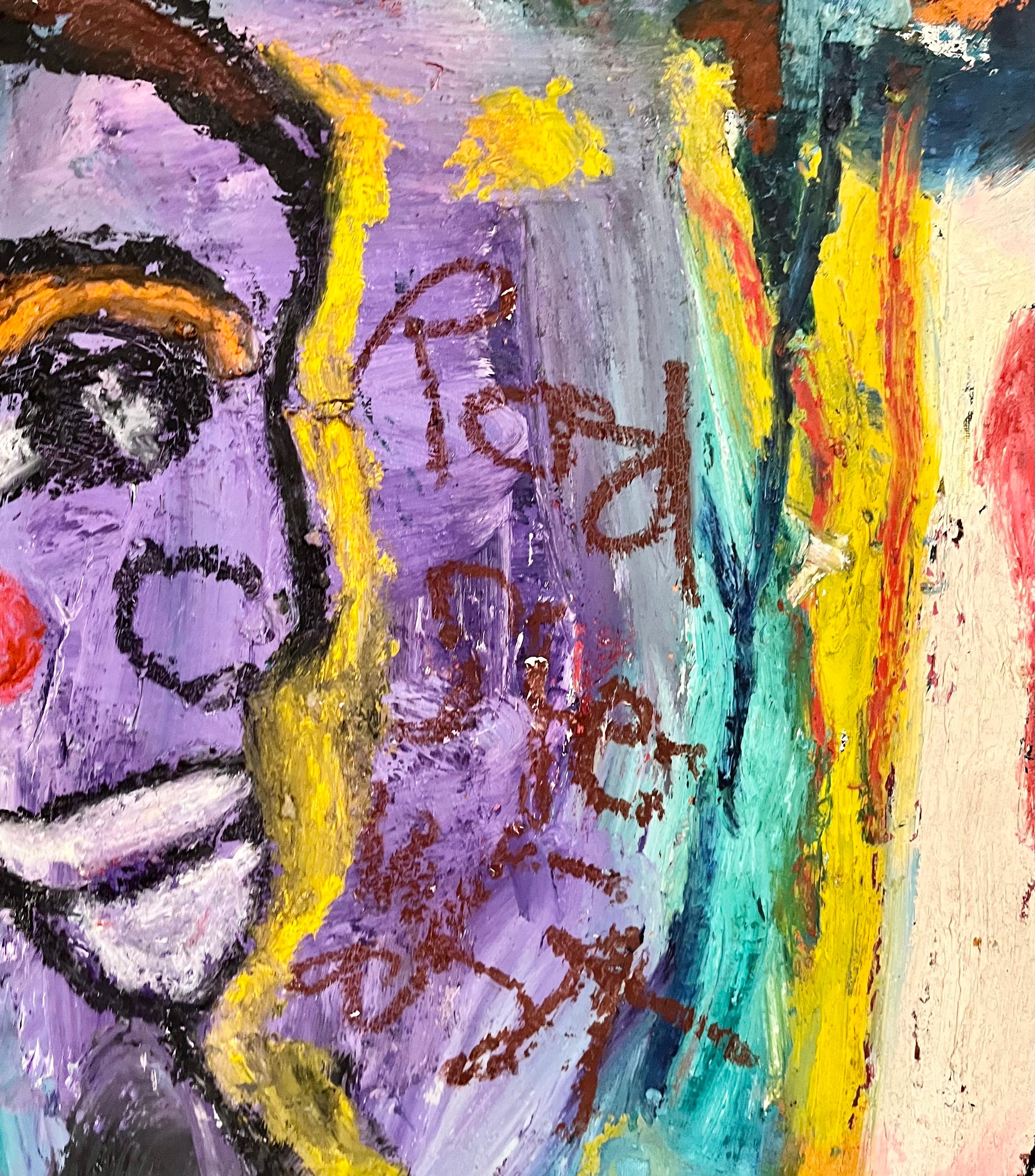 Grande dipinto espressionista Outsider Art Brut Due figure Norris Embry 2
